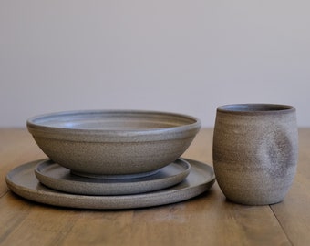 Modern Stoneware, 4 Piece Dinner Set, Beautiful Handmade Pottery