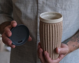 Ceramic travel mug, 16 oz Pottery travel mug, Handmade pottery mug, wheel thrown pottery, beautiful pottery, speckled mug