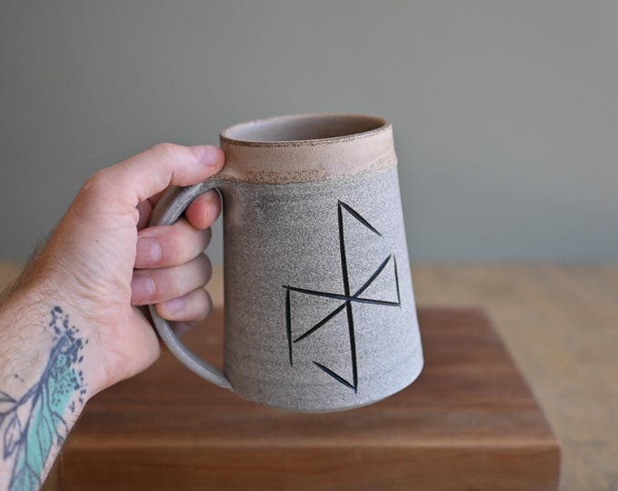 Viking Beer Stein with Bind Rune Carving, Custom Beer Tankard