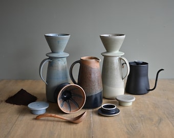 Handmade Coffee Pour Over Set, Stoneware Coffee Pot with Dripper