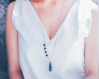 Necklace with Vintage BLue Lapis Teardrop