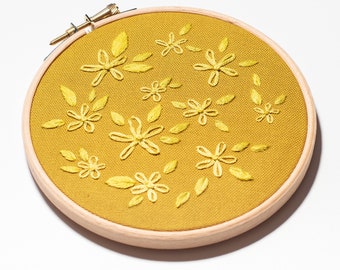 Floral Embroidery Artwork, Finished Embroidery, Wall Art, Yellow Flowers