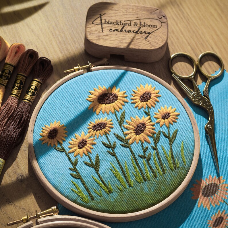 Sunflower Embroidery Kit, Sunflower Field, DIY Embroidery Kit, Floral