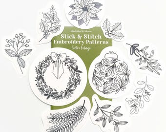 Festive Foliage Stick and Stitch Embroidery Transfer Patches: DIY Christmas Embroidery