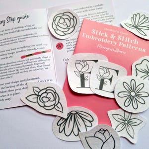 Floral Embroidery Transfer Patches: Monogram Stick & Stitch Designs