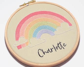 Rainbow Embroidery, New Baby Embroidery, Custom Name Embroidery Artwork, Bespoke Embroidery