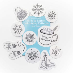 Snow Season Stick and Stitch, Embroidery Transfer Patches, Festive Embroidery, DIY Embroidery Patterns