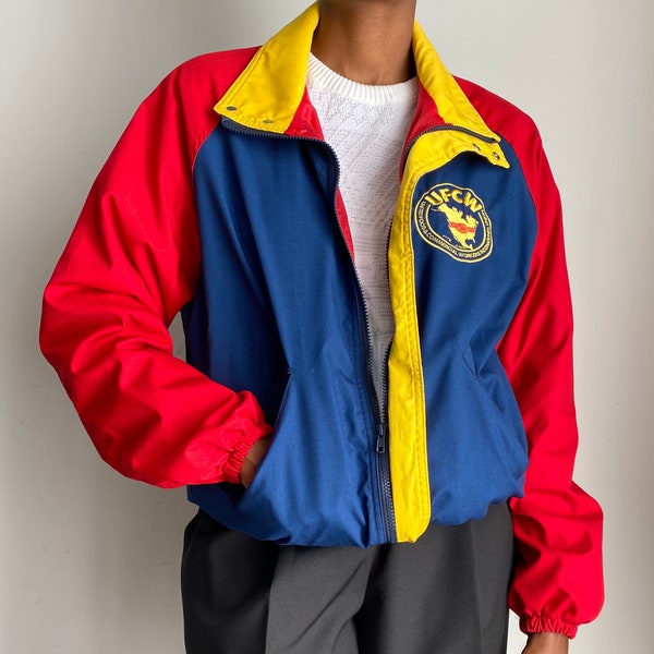 Red and blue colorblocked jacket