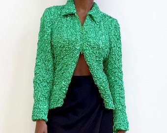 Vintage green crinkled blouse, Size L