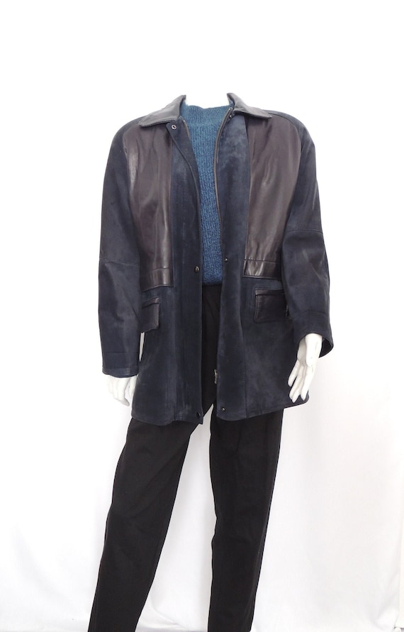 Vintage Leather jacket navy blue