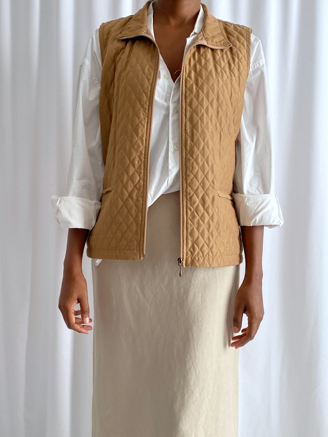 Beige Quilted Vest Etsy