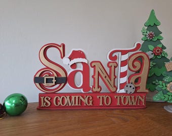 Letrero de Papá Noel de madera pintado a mano, decoración navideña