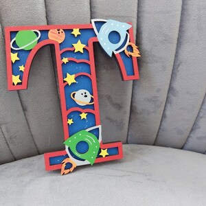 Space Themed wooden letter, Space bedroom, Space letter, Rocket wooden letter, Childs room sign, Childs room letter