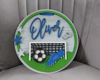 Placa personalizada para dormitorio con temática de fútbol, colores personalizados