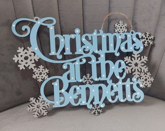 Letrero colgante de pared con el apellido Navidad, letrero personalizado de Navidad, decoración navideña para el hogar, letrero personalizado de Navidad.