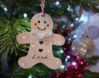 Hombrecitos de jengibre de madera personalizados, decoración para el árbol, etiqueta de regalo