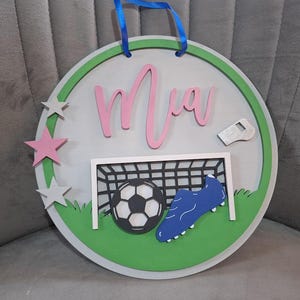 Personalised Football Bedroom Plaque, Custom Colors Pink