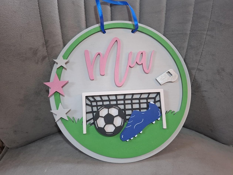 Personalised Football Bedroom Plaque, Custom Colors Pink