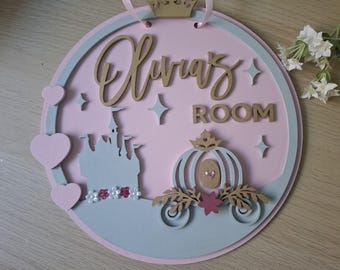 Placa de pared personalizada de princesa: decoración para habitación de niña en rosa y dorado