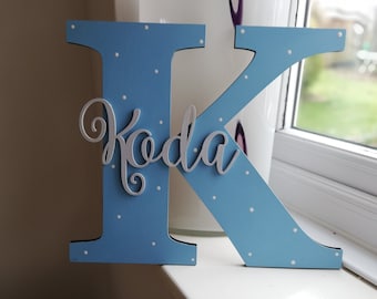 Letra de madera con nombre, letrero con nombre para niño, letrero con nombre personalizado, letrero para puerta o pared, habitación infantil, decoración
