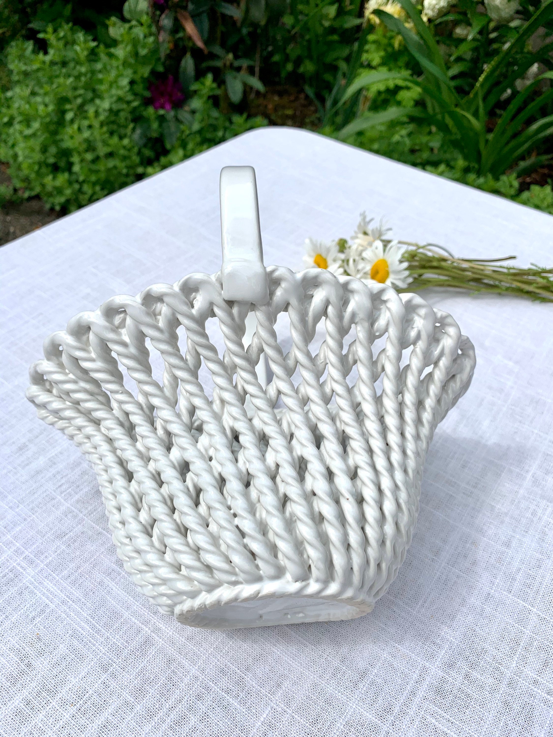 Vintage Weißer Gewebter Porzellankorb Made in Italy | Etsy