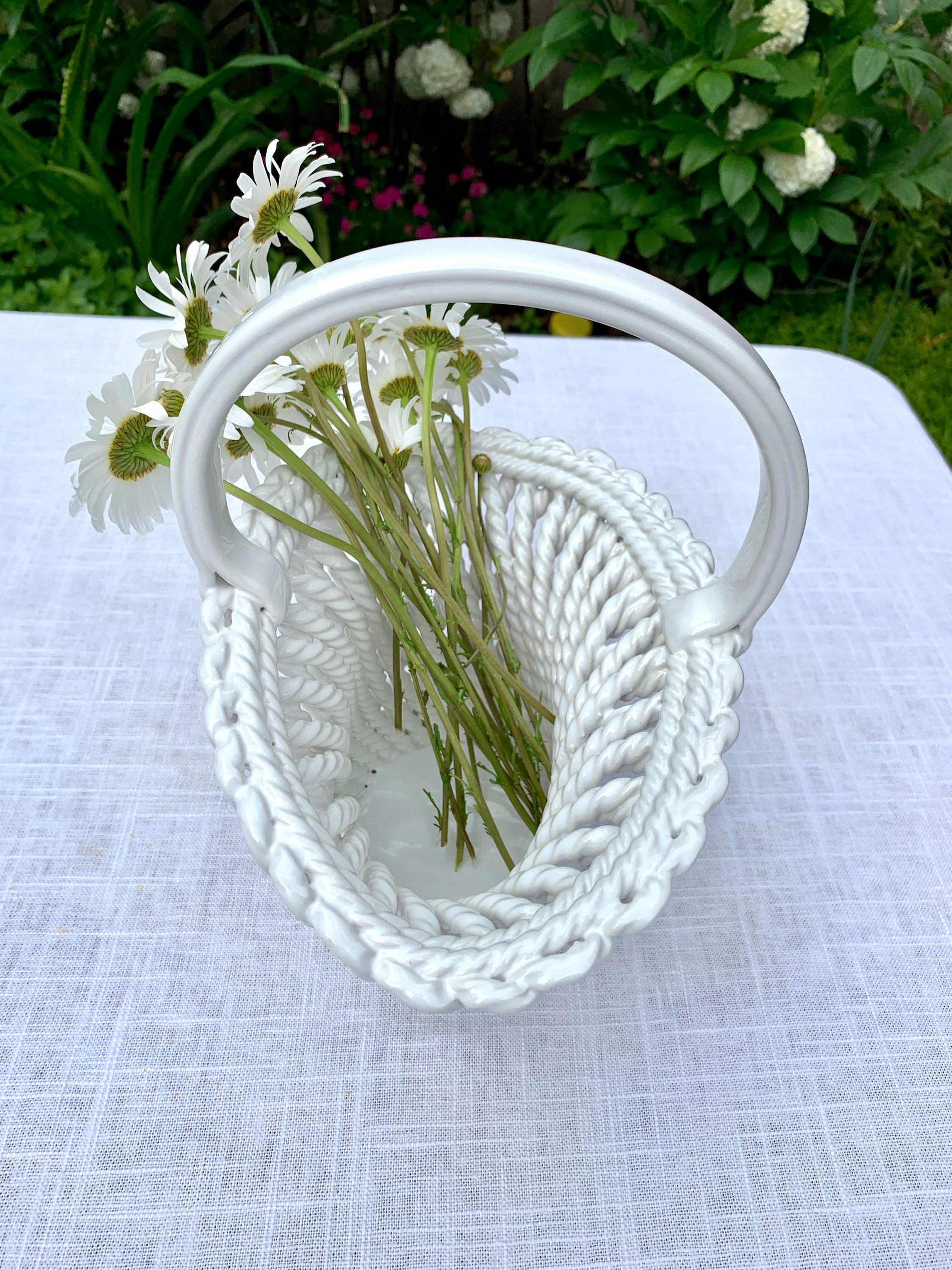 Vintage Weißer Gewebter Porzellankorb Made in Italy | Etsy