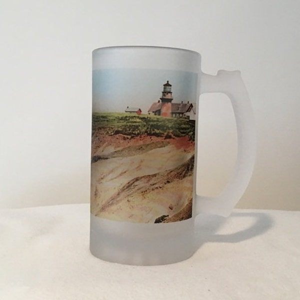 Gay Head Light in Aquinnah, MA On Martha's Vineyard As A Colorful Frosted Glass Beer Mug