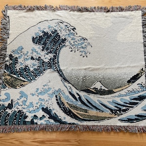 Great Wave Off Kanagawa As A Colorful Cotton Jacquard Throw