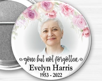 Personalized Memorial Photo Buttons, In loving Memory of Rest in Peace Buttons, Forever in Our Hearts, Memorial Gift Pins