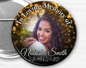 Personalized Memorial Buttons - Rest in Peace - Memorial Photo Tribute Pins - In Loving Memory of - Forever in Our Hearts - Custom Memorial