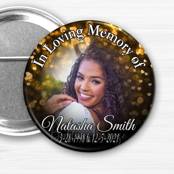 Personalized Memorial Buttons - Rest in Peace - Memorial Photo Tribute Pins - In Loving Memory of - Forever in Our Hearts - Custom Memorial