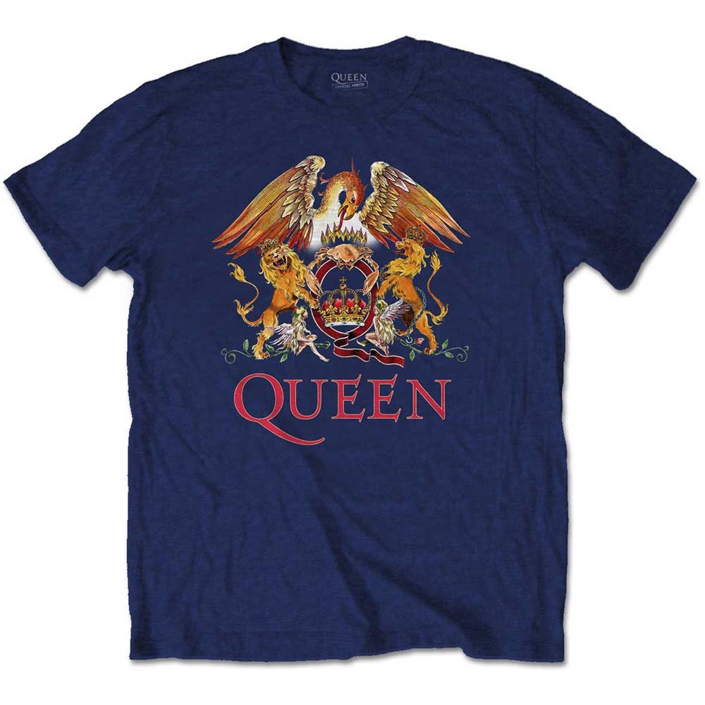 Image of Blue Queen Crest Freddie Mercury Brian May Official Tee T-Shirt Mens Unisex