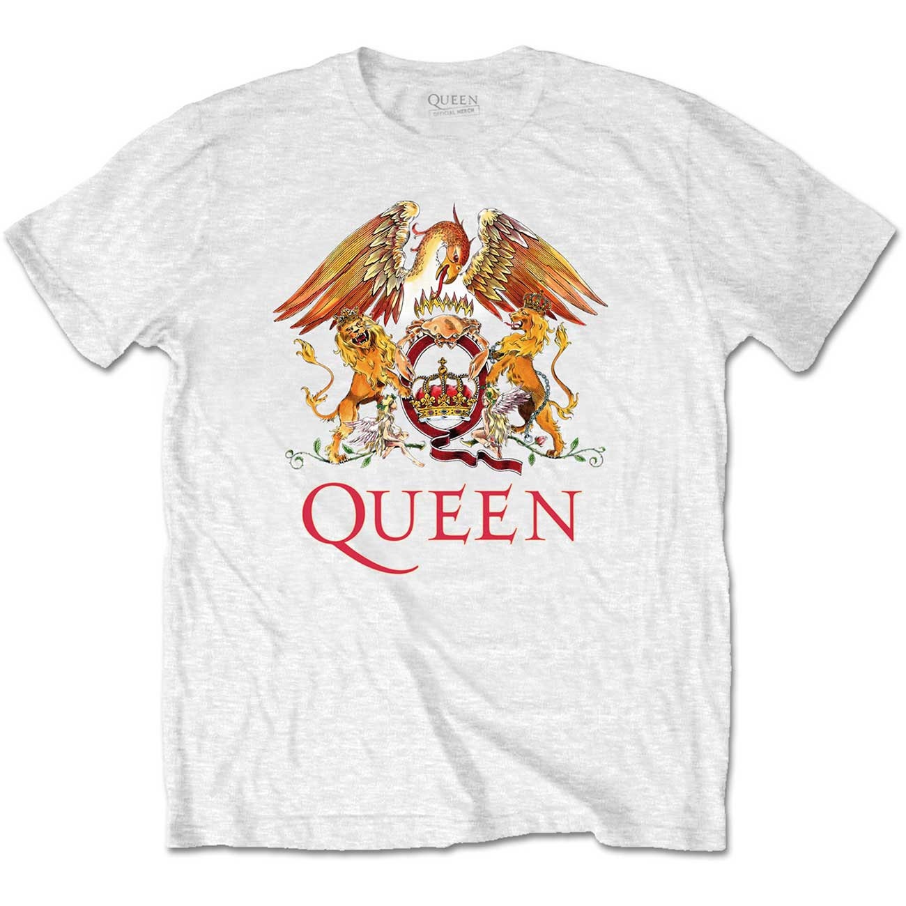 Discover Queen White Crest Freddie Mercury Brian May Official Tee T-Shirt Mens Unisex