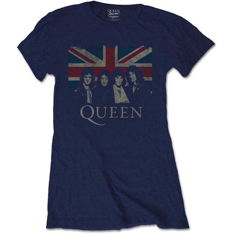 Ladies Queen Freddie Mercury Blue Union Jack Official Tee T-Shirt Womens Girls 