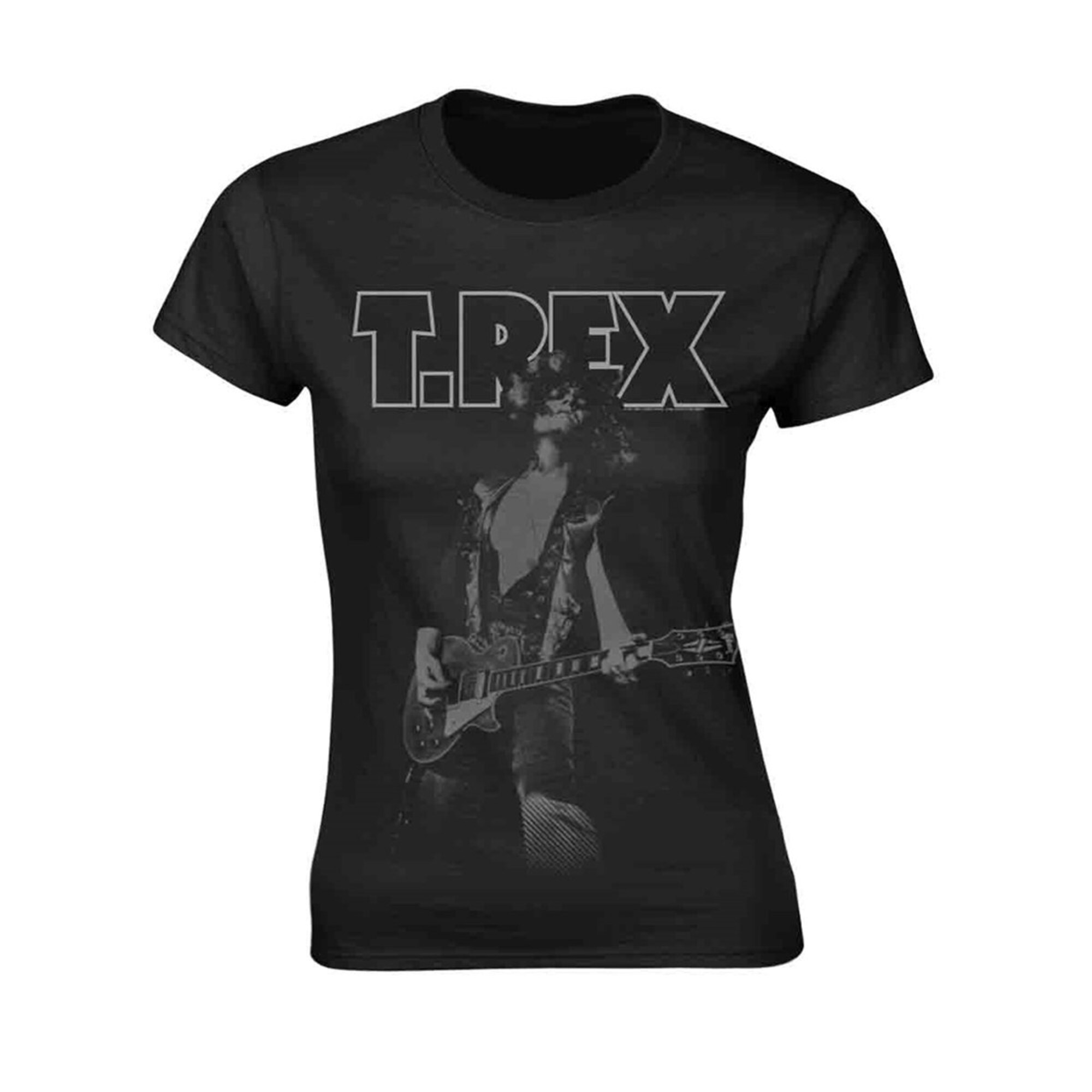 Ladies T-Rex Marc Bolan BW Guitar Pose Tee T-Shirt