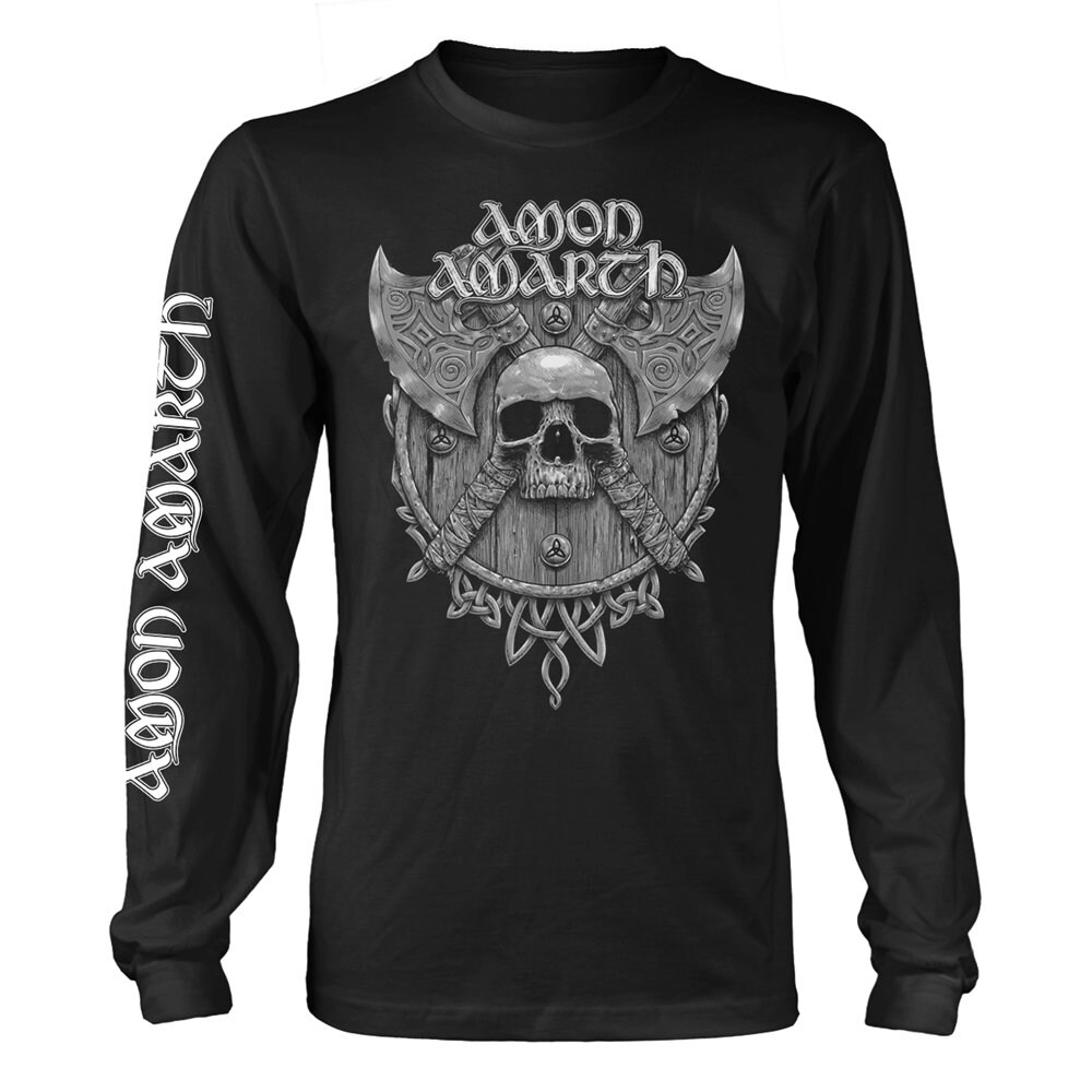 Image of Black Amon Amarth Longsleeve Grey Skull Official Tee T-Shirt Mens Unisex