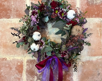 Autumn fresh/dried door wreath Purples/ Halloween / Autumnal