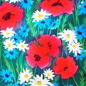 Field Flowers Hand-painted Batik Silk Scarf