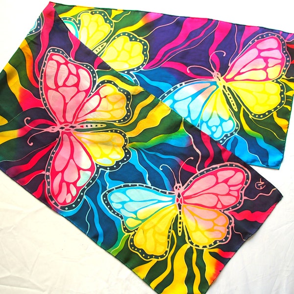 Abstract Monarch Butterflies Hand-painted Batik Silk Scarf Free Shipping Ready to Ship