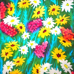 Happy Flowers Hand-painted Batik Silk Scarf