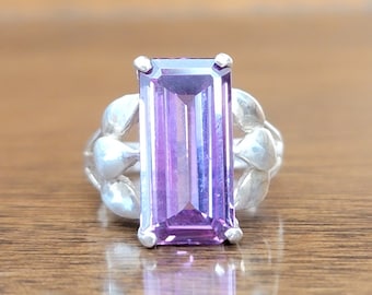 Vintage Emerald Cut Amethyst Sterling Silver Ring - Size 6 1/4