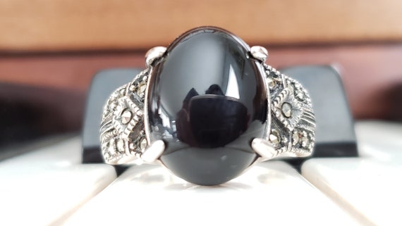 Sterling Silver Ring With Black Onyx And Marcasit… - image 2