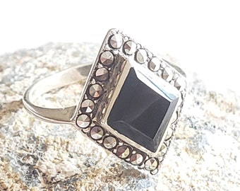 Sterling Silver Black Onyx Ring  - Sterling Silver Ring  - Black Onyx Ring