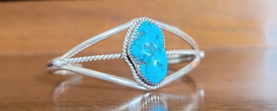 Sterling Silver Navajo Turquoise Cuff  - Sterling… - image 4