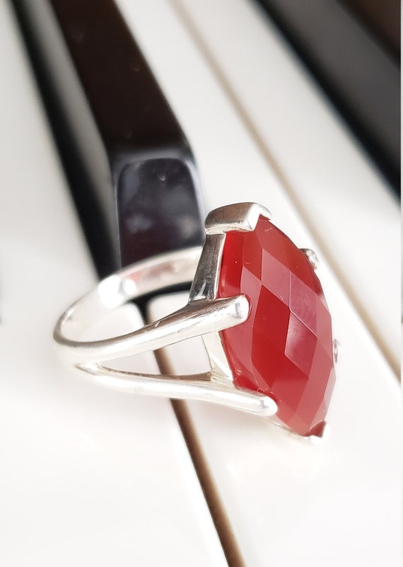 Vintage Marquise Carnelian Sterling Silver Ring -… - image 2