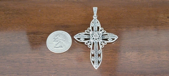 Sterling Silver Cross Pendant With Marcasite  - S… - image 4