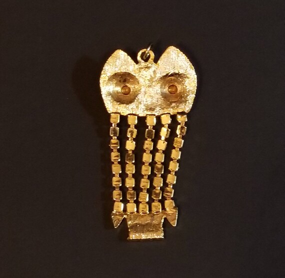 Vintage Rhinestone Owl Pendant  / Rhinestone Pend… - image 4