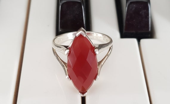 Vintage Marquise Carnelian Sterling Silver Ring -… - image 5