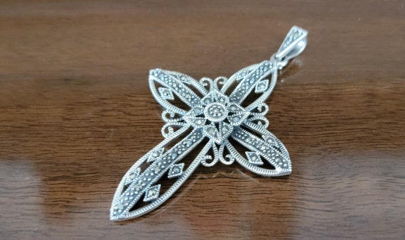Sterling Silver Cross Pendant With Marcasite  - S… - image 2