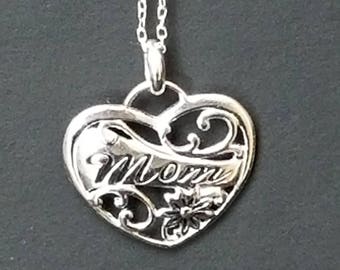 Sterling Silver Necklace With Heart Shaped Mom Pendant 925 - Sterling Silver Pendant With Silver Necklace 925